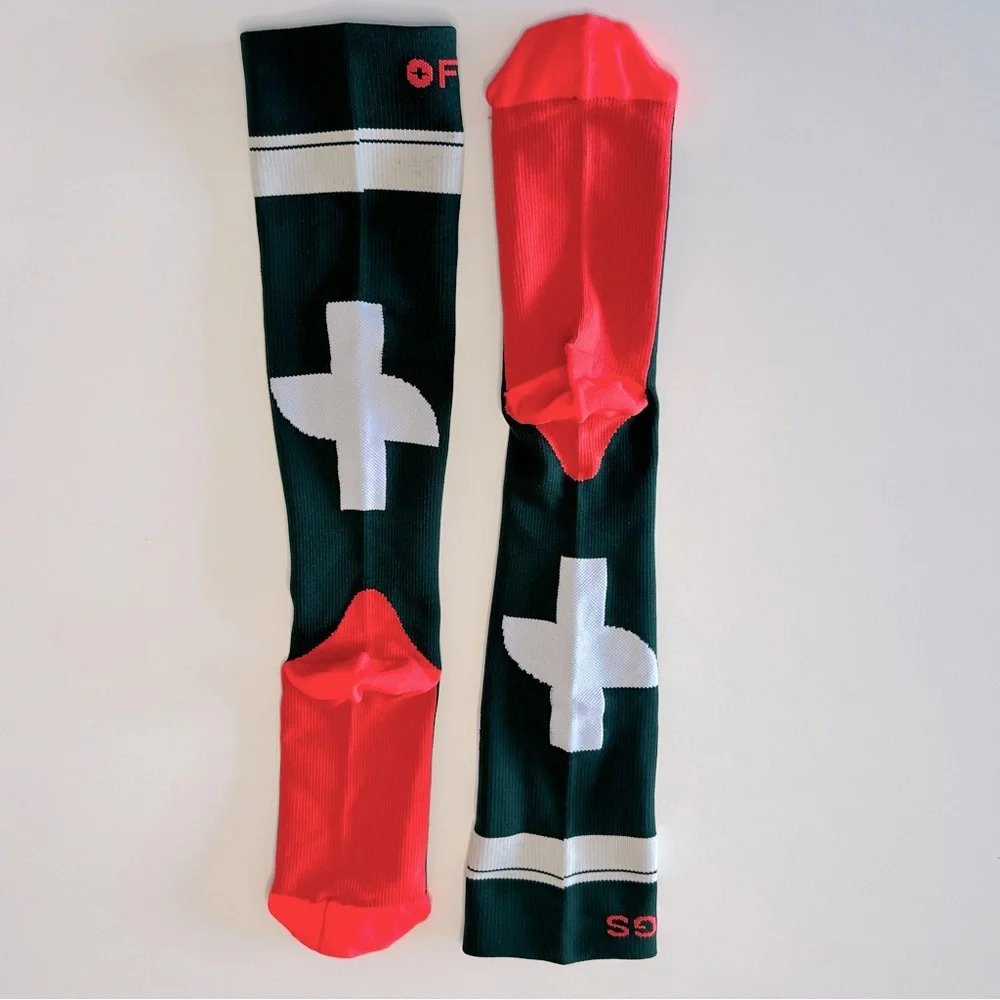 FIGS New Compression Socks READY WHEN YOU ARE Medium Green Neon Orange White
